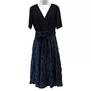 Alex Evenings Embellished Surplice Cocktail Dress Size 10 Navy Wedding Guest